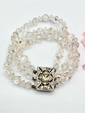 Vintage AB Crystal Multistrand Bracelet Rhinestone Box Clasp Bridal Wedding Icy